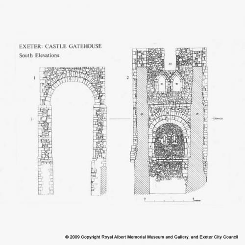 Drawing of Rougemont Castle gatehouse
