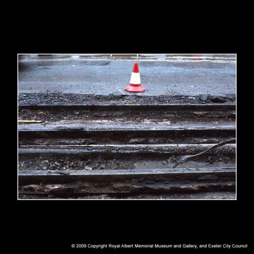 Tram lines exposed in Sidwell Street