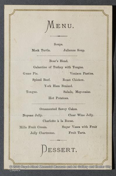 Menu card for the City of Exeter School Board (inside)