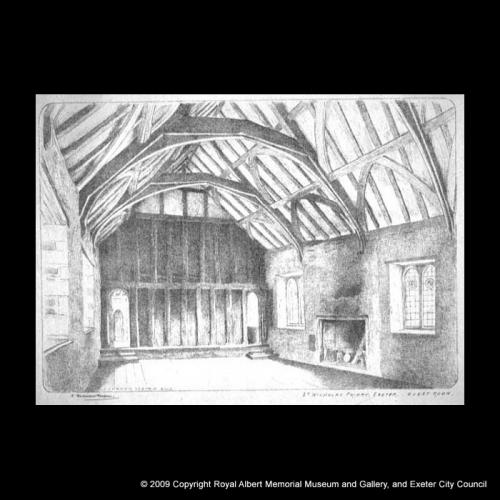 A view of the guest hall at St Nicholas Priory around 1900
