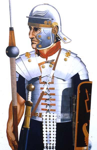 A legionary of the period of the fortress dressed in armour