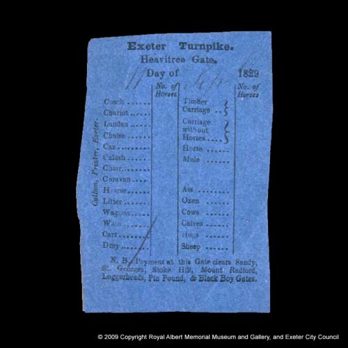 A ticket for the Exeter turnpike