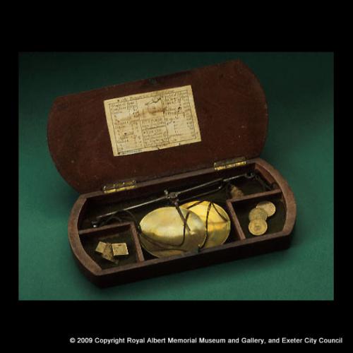 A set of scales and coin–weights made in Exeter