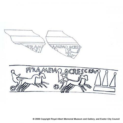 Line drawing of the Topsham chariot race cup