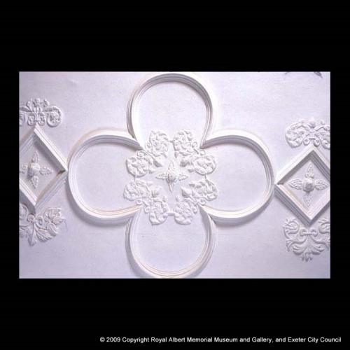 Part of the Elizabethan plaster ceiling at St Nicholas Priory