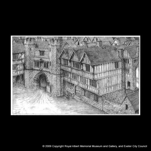 Reconstruction view of Broadgate and adjacent houses