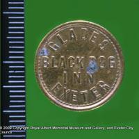 A 1½d check from Glade’s Black Dog Inn (obverse)