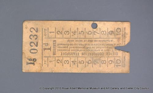 Exeter Corporation Transport tram ticket