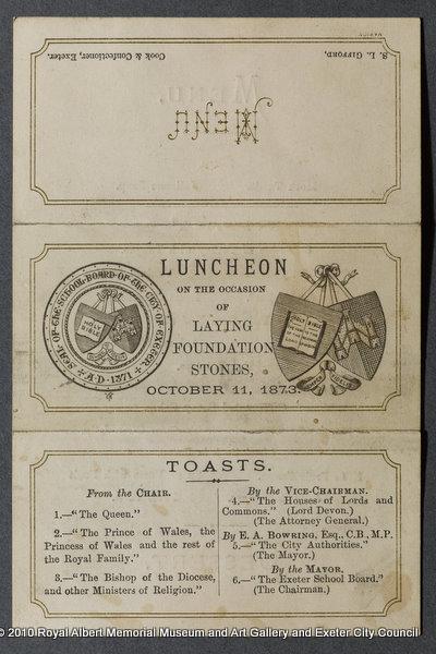 Menu card for the City of Exeter School Board (outside)
