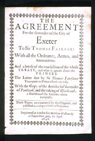 A tract recording the terms of surrender of Exeter