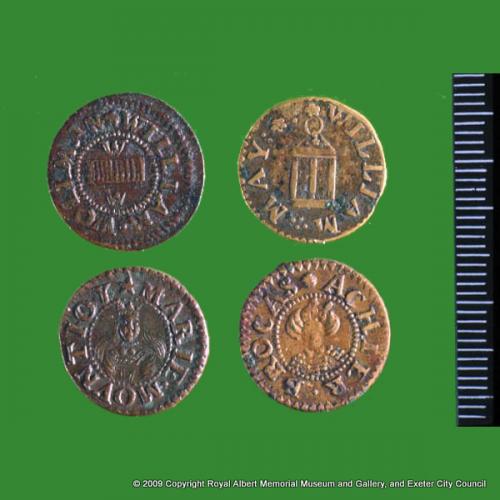 Four Exeter traders tokens (obverse)