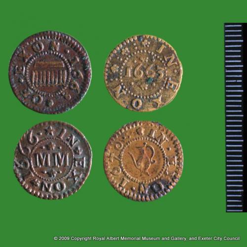 Four Exeter traders tokens (reverse)
