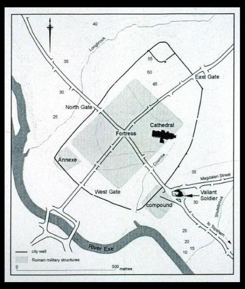 Location plan of the Exeter fortress and annexes, and Valiant Soldier cemetery site