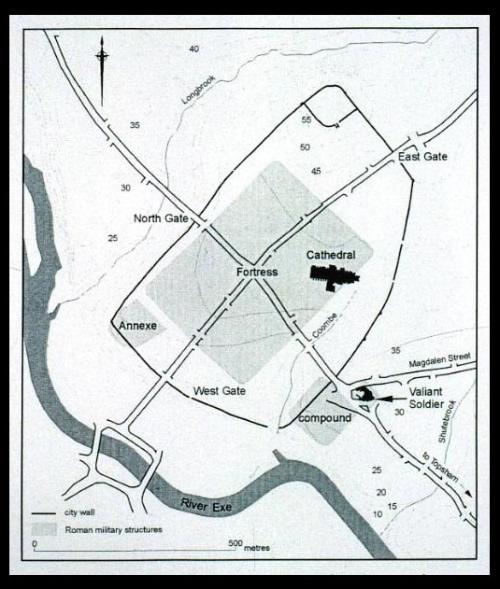 Location plan of the Exeter fortress and annexes, and Valiant Soldier cemetery site