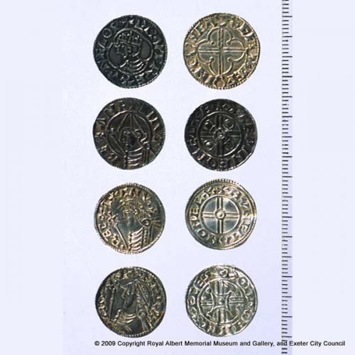 Pennies of Cnut and his sons struck at Exeter