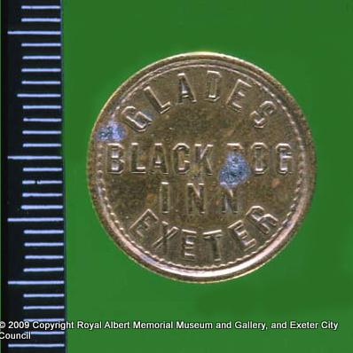 A 1½d check from Glade’s Black Dog Inn (obverse)